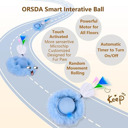 ORSDA Interactive Cat Toys Ball, Automatic Fast Rolling Ball in Pouch, Hide and - Image 4