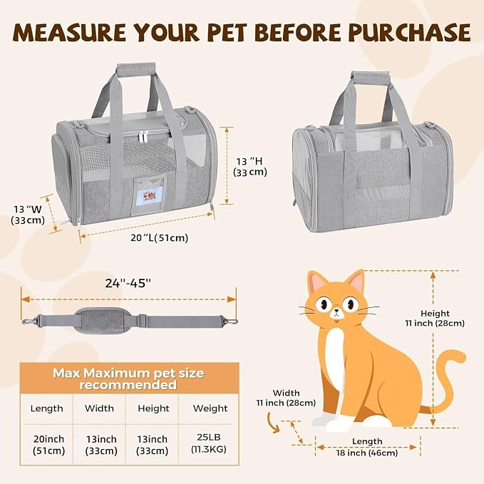 Soft Cat Carrier for Pets Up to 25 lbs, Cat Pet Travel Bag - Image 3
