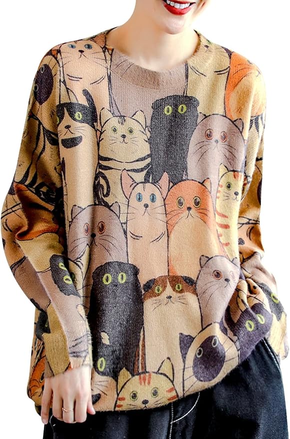 YESNO Women Christmas Sweater Graphic Printed Oversized Pullover Sweaters by YESNO