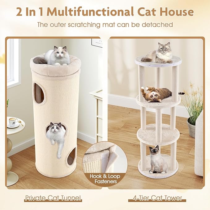 Tangkula 4 Story Cat Tree Condo, 49” Barrel-Shaped Cat House - Image 3