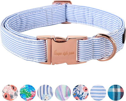 Unique style paws Dog Collar Metal Buckle Blue Stripe Collar Gift Durable Cute by Uniquestylepaws