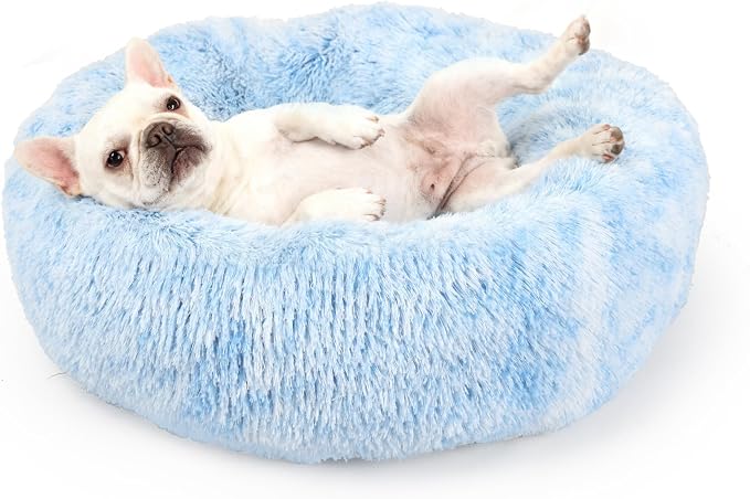 Calming Donut Dogs Beds for Small Dogs Washable, 23inch Plush Round Pet Bed for by nononfish