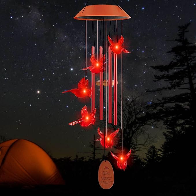 Cardinal Solar Wind Chimes Outdoor, Cardinal Bird Wind Chime Light - Image 4