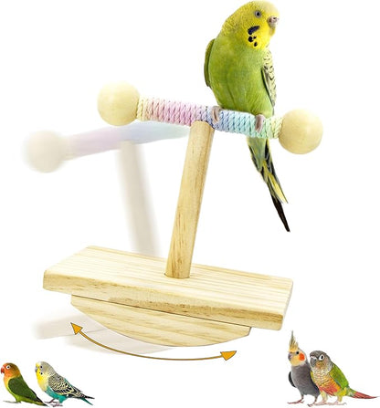 Natural Wood Bird Perch Stand Training, Intelligence Puzzle Enrichment Toys by Jevnd