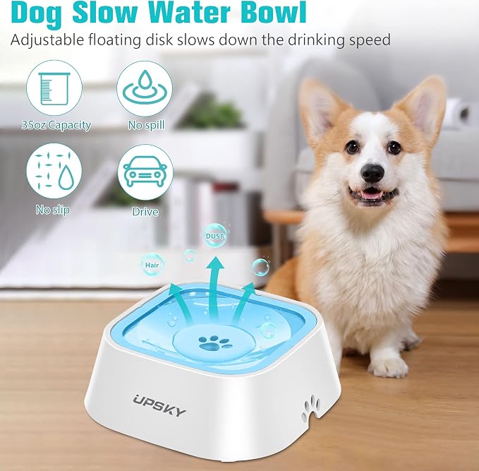 UPSKY No-Slip Slow Drinking Bowl - 35oz No Spill Pet Water Dispenser - Image 5