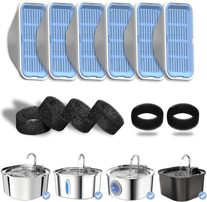 PEKTACO Cat Water Fountain Replacement Filters & Pre-Filter Sponges by PEKTACO