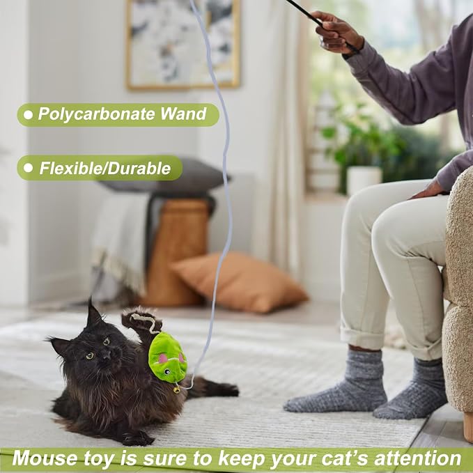 Interactive Cat Toy Wand with Catnip Mouse, Cat Teaser Wand Rainbow String - Image 3