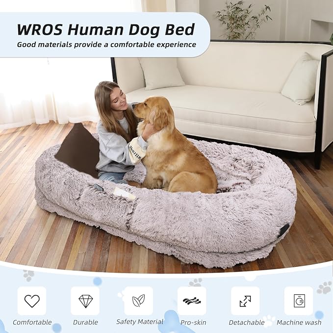 Human Dog Bed, Washable Faux Fur Pet Bed - Image 2