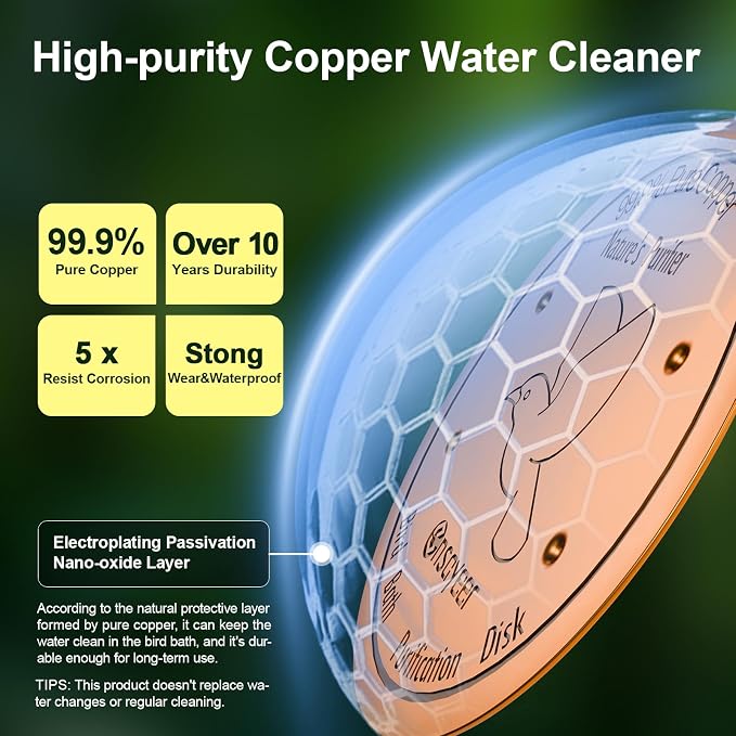 2-Pack Upgraded Bird Bath Copper Disks, 0.8mm Reinforced 99.99% Pure Copper - Image 3