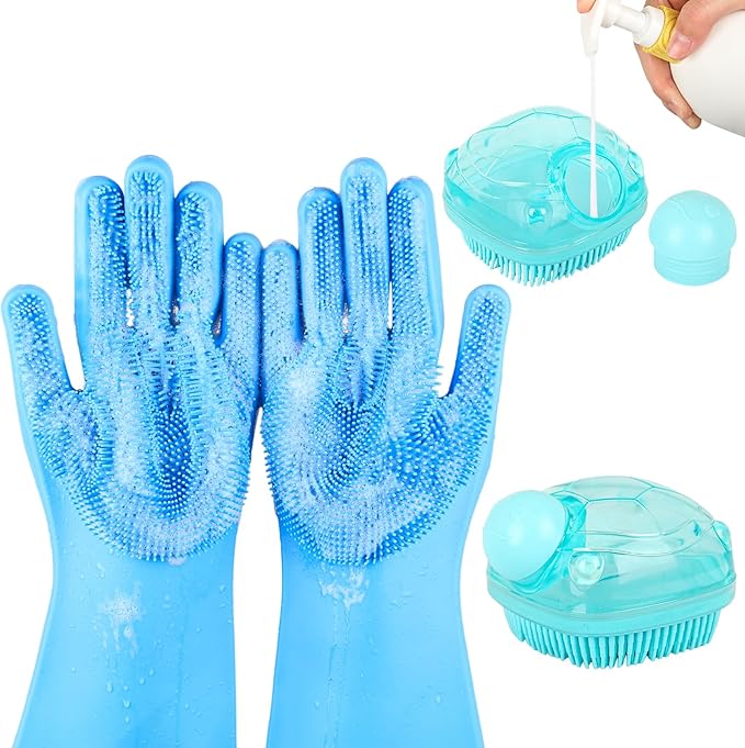 2PCS Dog Washing Gloves and Dog Shampoo Brush, Dog Bath Brush That can add Dog by IDQQUQQ