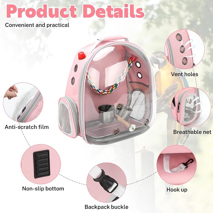 Rypet Bird Carrier Backpack Parrot Portable Breathable Bag Pet Bird Lightweight - Image 3