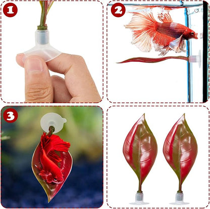 WILLBOND 2 Pcs Red Silicone Betta Fish Bed Leaf Hammock Betta Fish Tank - Image 3