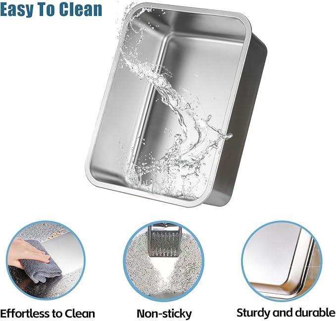 Stainless Steel Cat Litter Box, Metal High Sided Kitty Large Litter Box Pan - Image 3