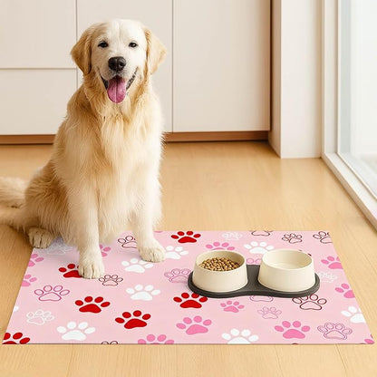 Puppy Paw Print Pet Feeding Mat 24x16 Inch Cute Pet Feeding Area Mat Pet Food - Image 3
