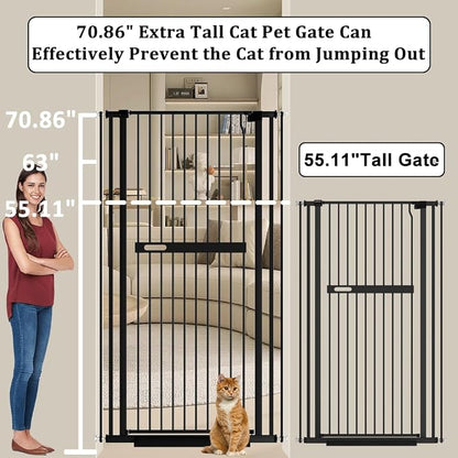 WAOWAO 71" Extra Tall Cat Pet Gate 29.92-37.79" Wide Pressure Mounted Walk - Image 2