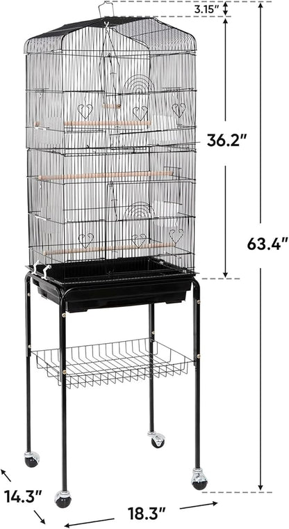 ZENY 63.4 Inch Bird Cage, Rolling Wrought Iron Parrot Cage - Image 7