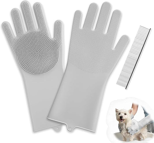 DELOMO Dog Washing Gloves with Comb: Soft and Gentle Silicone Pet Grooming by DELOMO