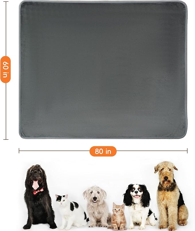 Waterproof Dog Blankets Dark Grey Pet Blanket 60"x80", Soft Fluffy Sofa Car Bed - Image 2