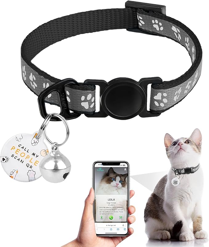 Cat Collar Breakaway with QR Code Name Tag, Reflective Kitten Collars with Bell by FURRIGO
