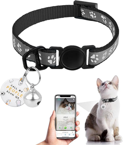 Cat Collar Breakaway with QR Code Name Tag, Reflective Kitten Collars with Bell by FURRIGO