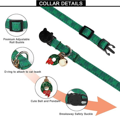 Lionet Paws 2pcs Pack Christmas Cat Collarr, Christmas Red Plaid & Green Plaid - Image 2