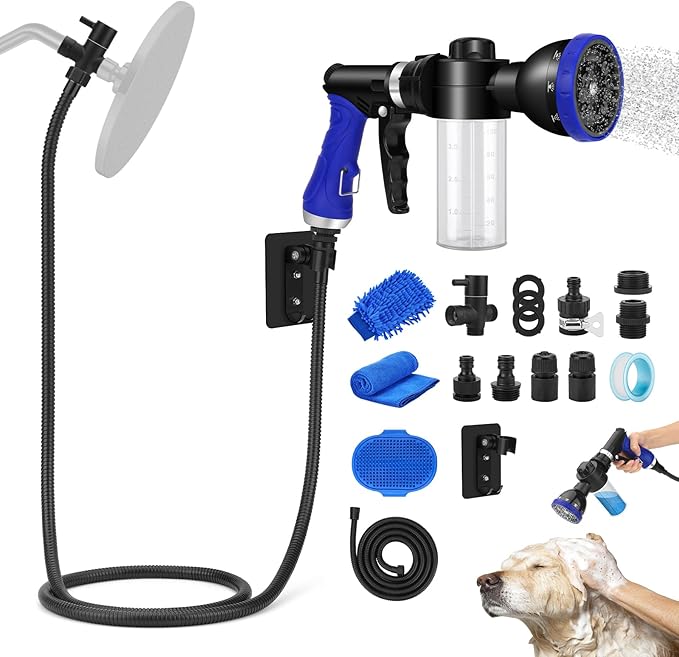 Dog Shower Attachment Water Hose Nozzle Sprayer Set by PWEZON