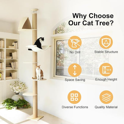 FUKUMARU Floor to Ceiling Cat Tree, 6 Level Adjustable Height Climbing Tower - Image 8