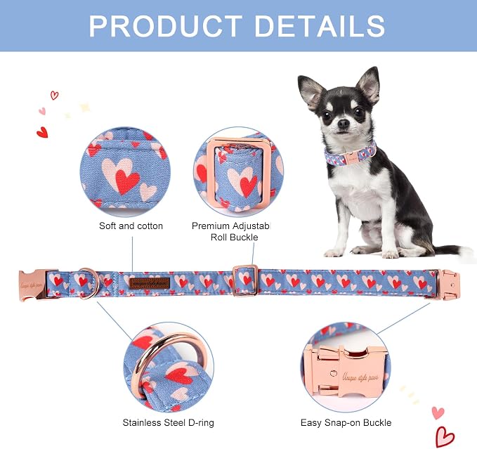 Unique style paws Valentine's Day Dog Collar Metal Buckle Collar Blue Pink Love - Image 2