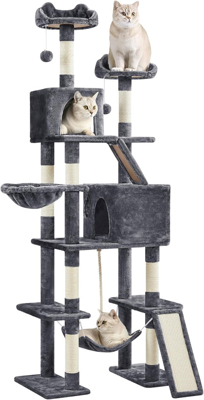 Yaheetech Cat Tree, 82.5in Large Tower w/Hammock, 2 Kitty-Ear Perches, 2 Cozy by Yaheetech