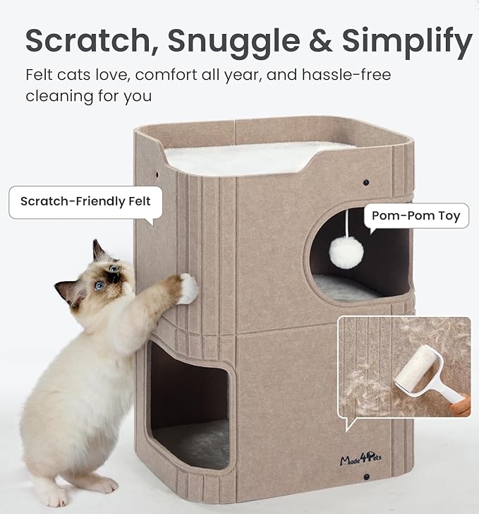Made4Pets Cat House for Indoor Use, 2-Storey Cube Bed Cave, Covered Hideaway - Image 3