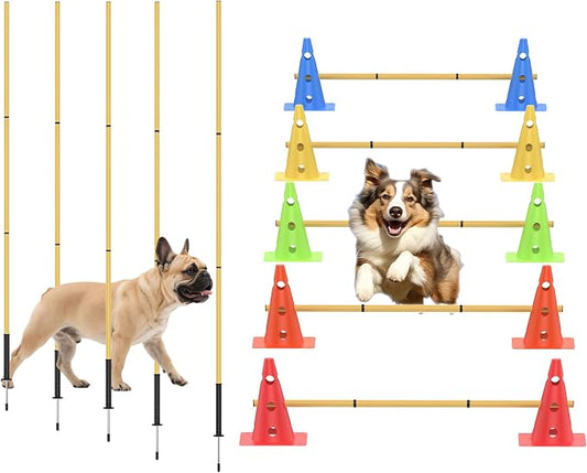 Dog Agility Training Hurdle Cone Set, Adjustable Dog Agility Equipment Obstacle by TINEPRY