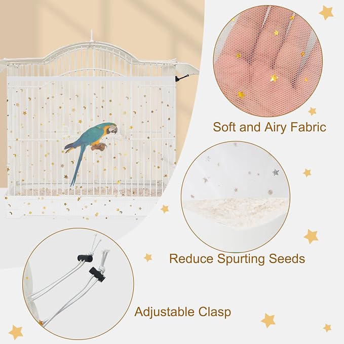 Bird Cage Cover, 60-118'' Large, 31.5'' H Adjustable Nylon Mesh Net, Soft Airy - Image 3