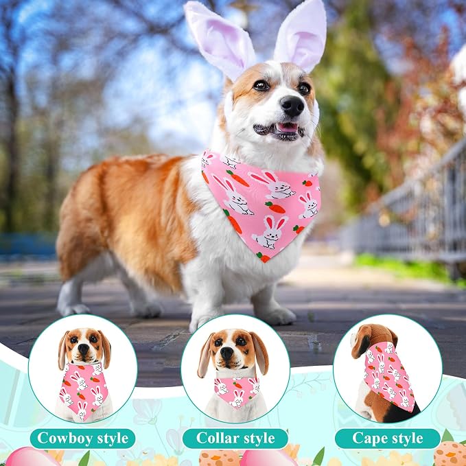 Sanwuta 120 Pcs Easter Dog Bandanas Bulk Rabbits Patterns Bandanas - Image 4