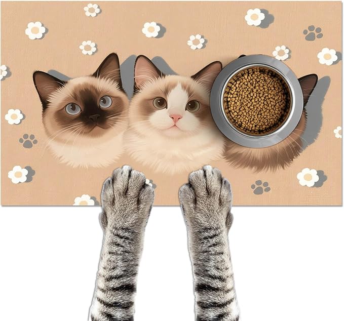 Cat Feedings Mats 20x12 inch Cute Cat Print Pet Bowl Placemat Non Slip Mat by HOMETITUTE