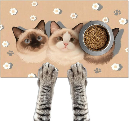 Cat Feedings Mats 20x12 inch Cute Cat Print Pet Bowl Placemat Non Slip Mat by HOMETITUTE