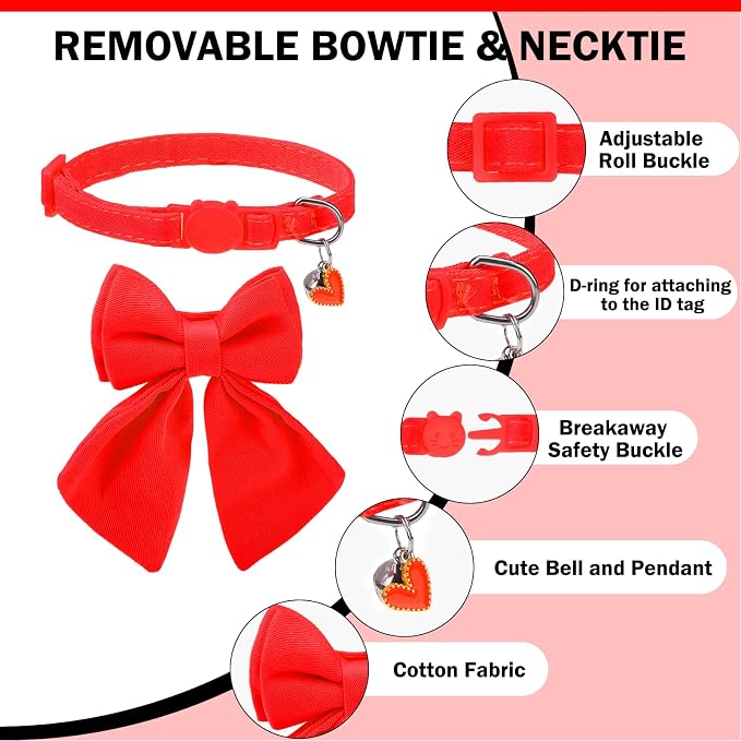 Cat Collar Breakaway with Bells, Soft Pure Cotton Bowtie Collar - Image 5