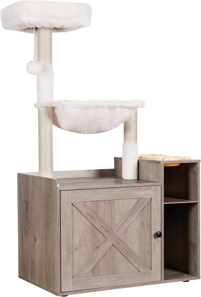 Hey-brother Cat Tree with XL Litter Box Enclosure, All-in-one Cat Tower by Hey-brother