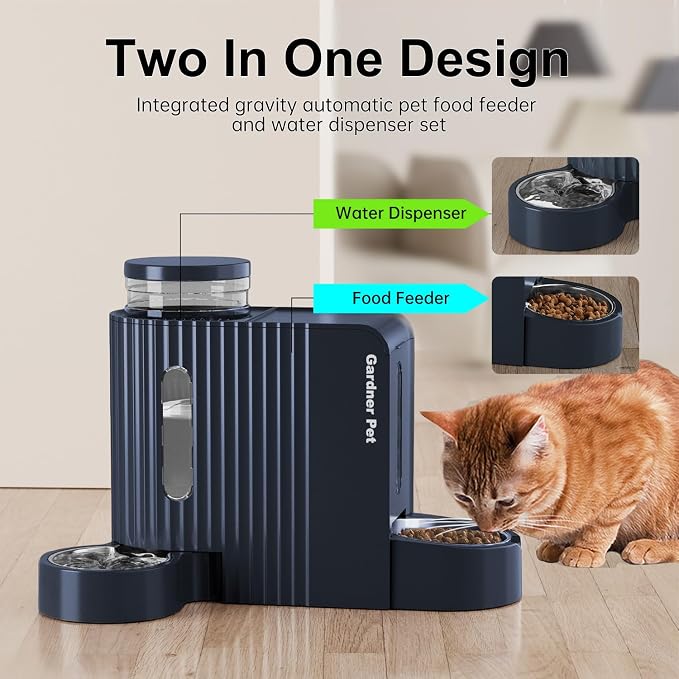 Gardner Pet Automatic Gravity Cat Food Feeder and Water Dispenser Stainless - Image 2