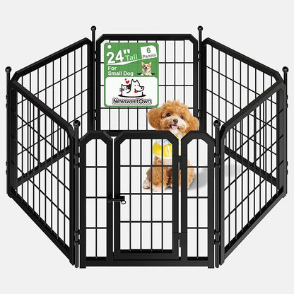 Dog Playpen for Indoor & Outdoor, 24 inch 6 Panels Metal Puppy Playpen for by Newsweetown