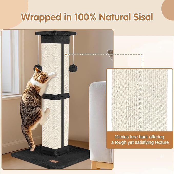 Cat Scratching Post 33 inch for Indoor Cats, High Cat Scratch Post Black - Image 7