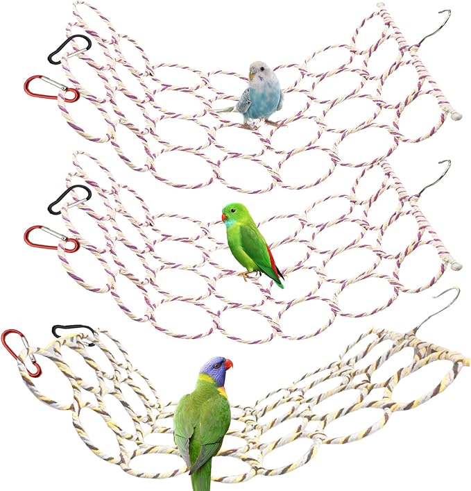 BNOSDM 3 Packs Bird Hemp Rope Net Swing Climbing Rope Net by BNOSDM