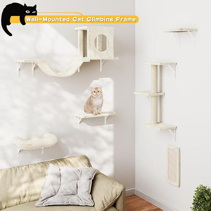 6-in-1 Cat Wall Shelves, Wooden Climbing Wall - Image 2
