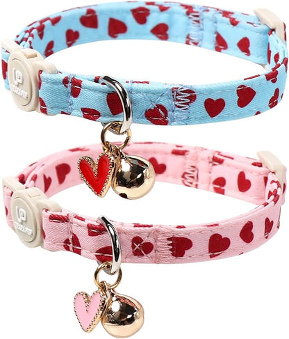 Cat Collar, Sweet Heart Kitten Collars Pink Hearts by UPURARAPUP