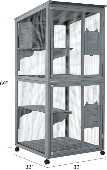69-Inch Catio, Wooden Cat Enclosure, 4-Tier Cat House w/Waterproof Roof - Image 6