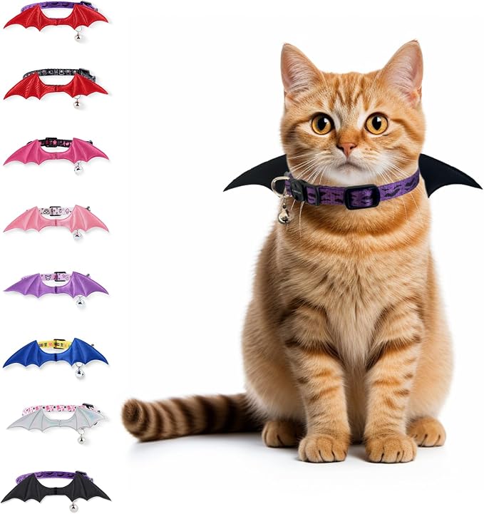 1 PC Bat Wing Cat Collar with Bell, Adjustable Kitten Collar with Safety by FURRYUMI