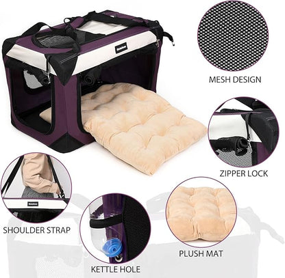 Large Cat Carrier, Collapsible Dog Travel Crate Portable Soft-Sided Pet Carrier - Image 3