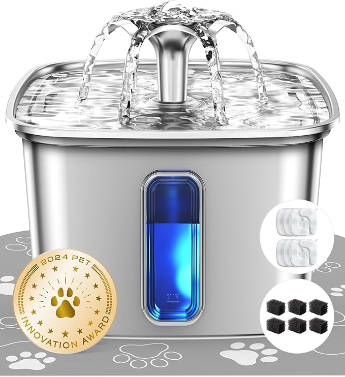 Veken Innovation Award Winner Stainless Steel Cat Water Fountain, 108oz/3.2L by Veken