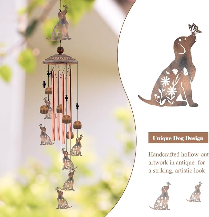 Dog Wind Chimes for Outside, 35‘’ Metal Dog WindChimes Gifts for Women/Men - Image 2