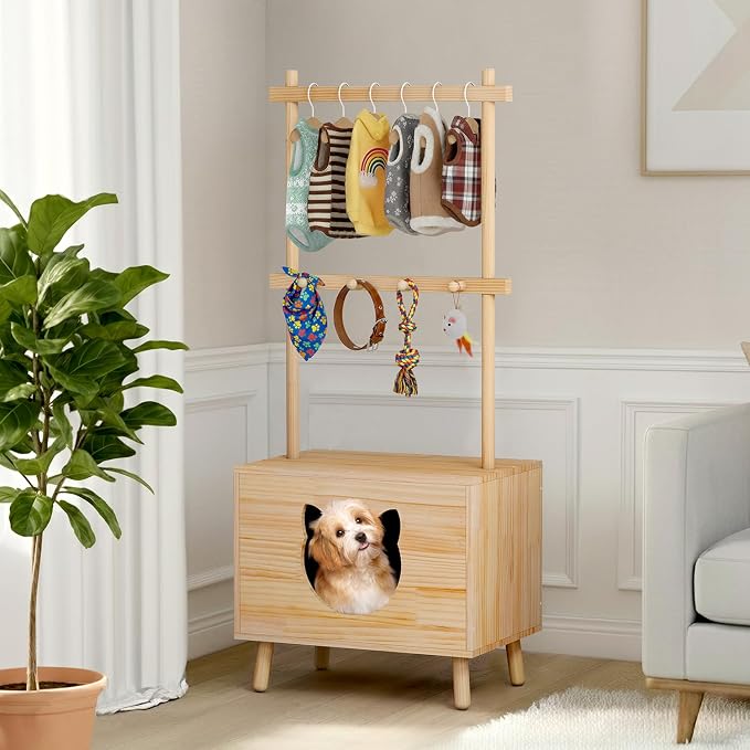 LOYIGA Cat House Side Table, Dog Closet Wooden Pet House Kitten Clothes Rack - Image 6