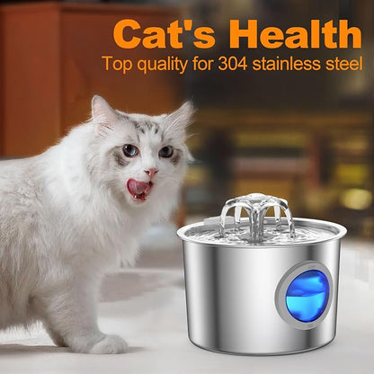 Cat Water Fountain with 6 Filters Advanced 304 Stainless Steel 2.2L/74oz with - Image 3